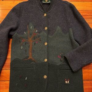 Women’s Vintage Giesswein Boiled Wool Embroidered Cardigan jacket, Sz 10 RARE